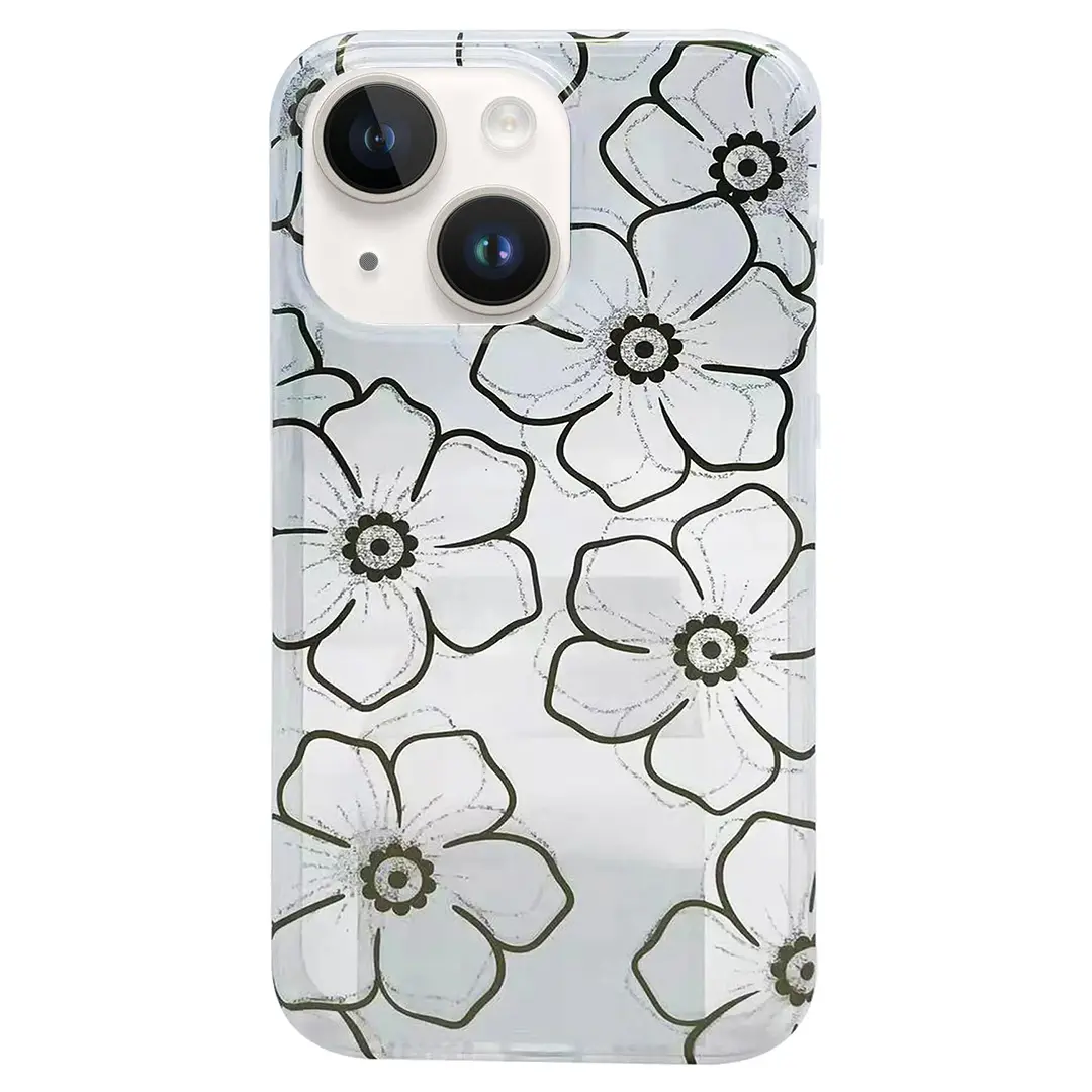 iPhone 15/iPhone 14/iPhone 13 Designed Case Gold and Sliver Floral Harmony